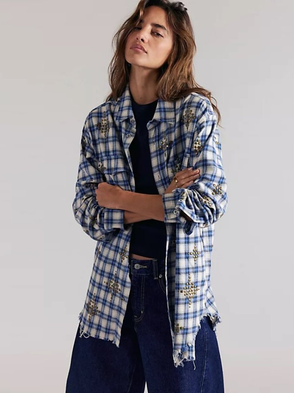 Free People x OneTeaspoon Lunar Studded Flannel Button Down NWT